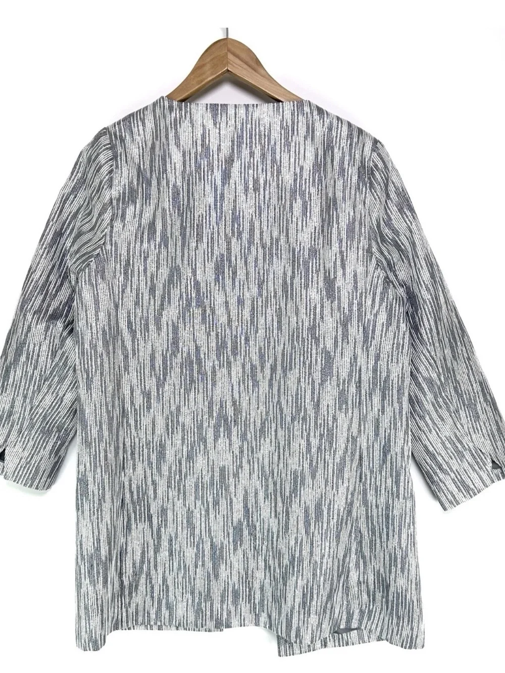 Chico's Travelers Collection Dressy Textured Lurex Jacket, Metallic Gray Silver
